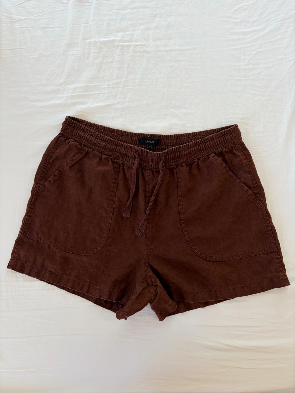 Quince 100% European Linen Shorts in Chocolate Brown — Size Medium